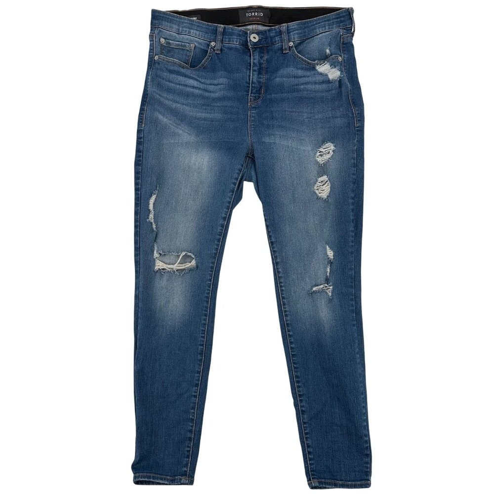 Torrid Sky High Skinny Jeans Size 16R Distressed Denim Premium Womens Blue Denim